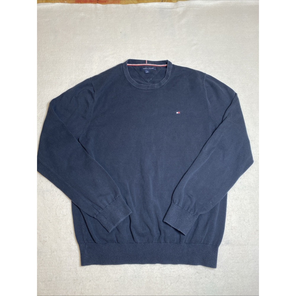 Tommy Hilfiger Men's Navy Blue Crewneck Knit Sweater Long Sleeve Logo Size L